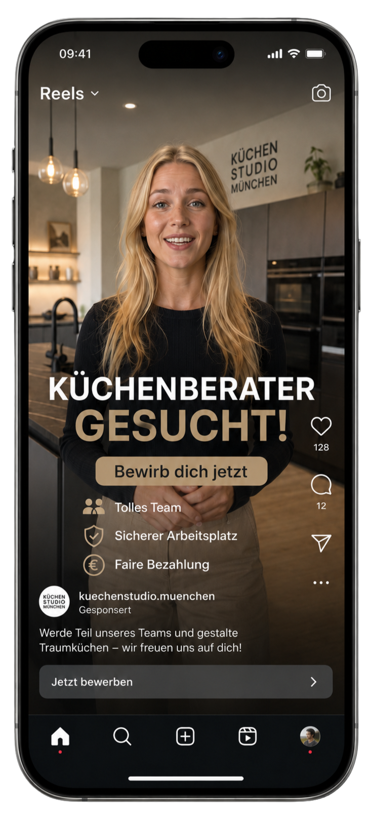 Instagram Reels-Recruiting-Anzeige „Küchenberater gesucht